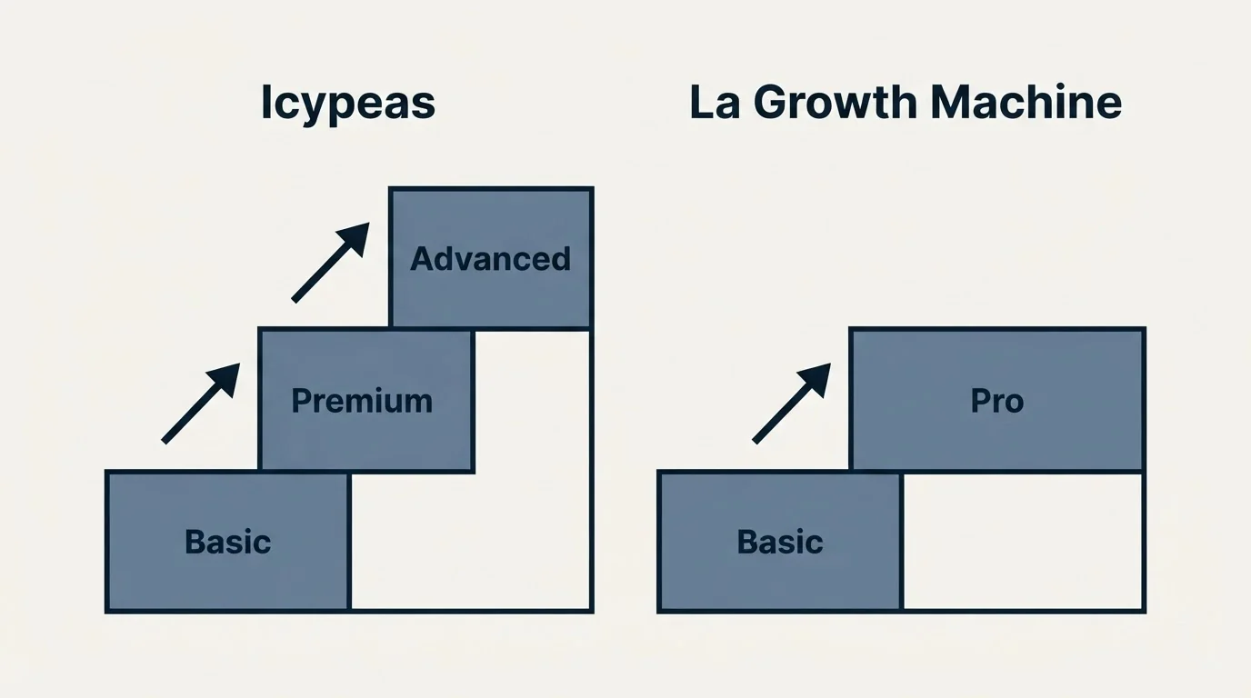 Pricing ladder: Pricing Comparison (Icypeas, La Growth Machine, Basic, Premium)
