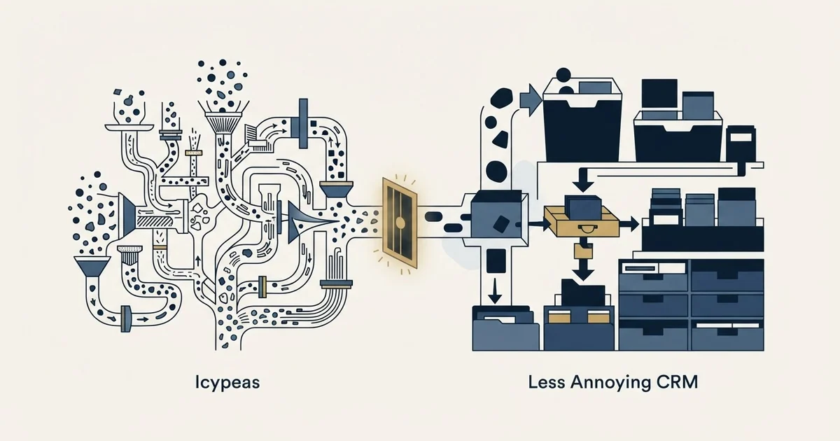 Editorial illustration for Icypeas vs Less Annoying CRM