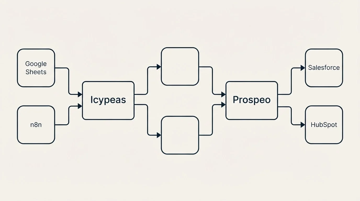 Integration flow: Integration Ecosystem (Icypeas, Prospeo, Google Sheets, Salesforce)