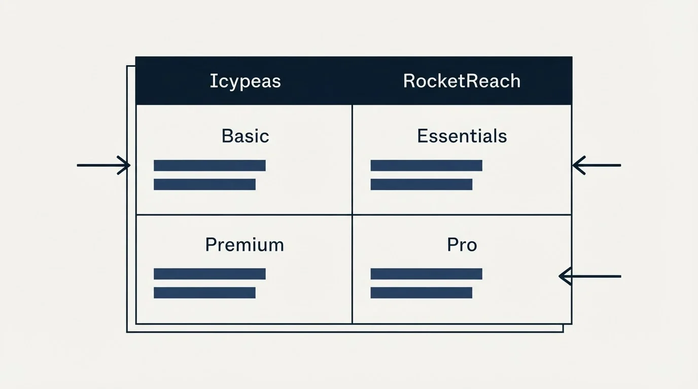 Pricing table: Pricing Comparison (Icypeas, RocketReach, Basic, Essentials)