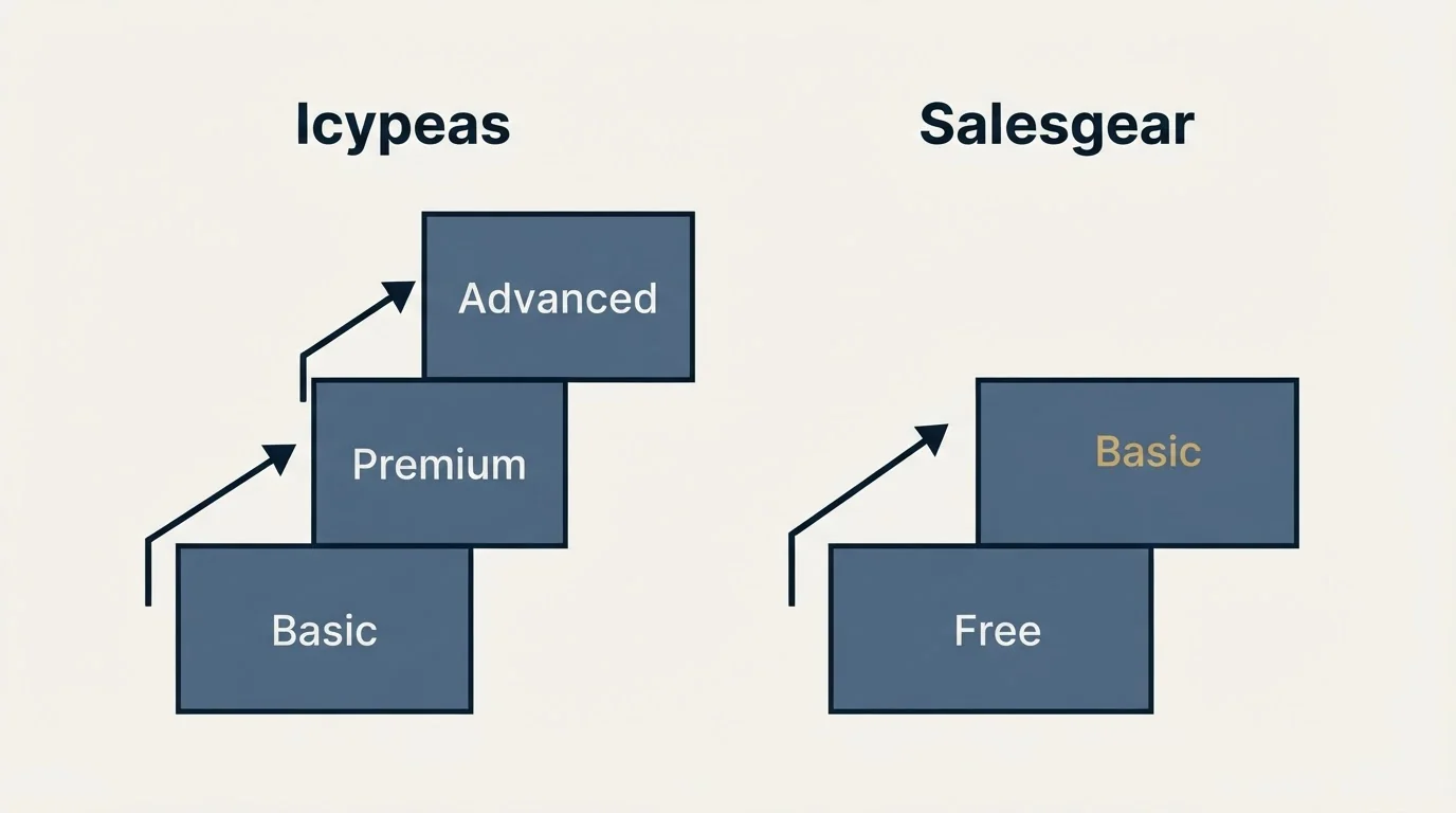 Pricing ladder: Pricing Comparison (Icypeas, Salesgear, Basic, Free)
