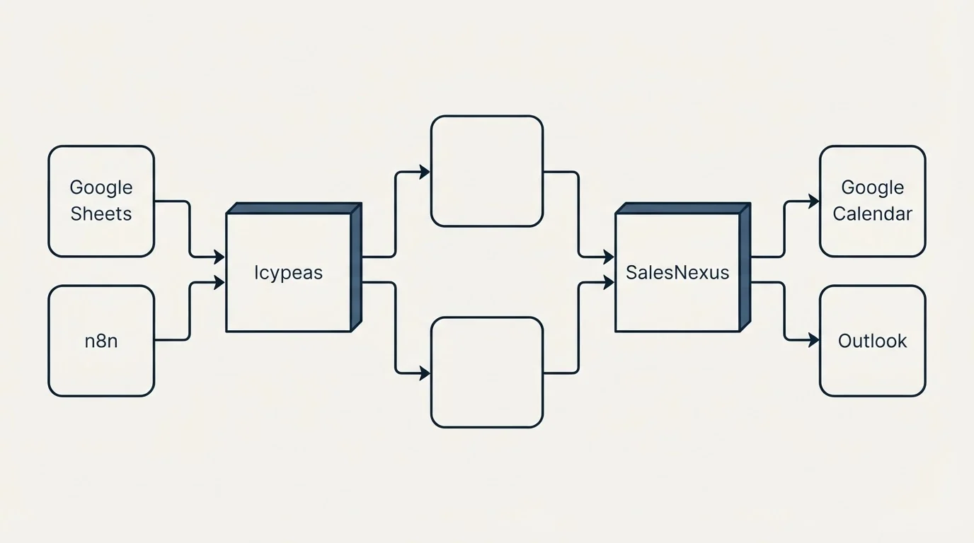Integration flow: Integration Ecosystem (Icypeas, SalesNexus, Google Sheets, Google Calendar)