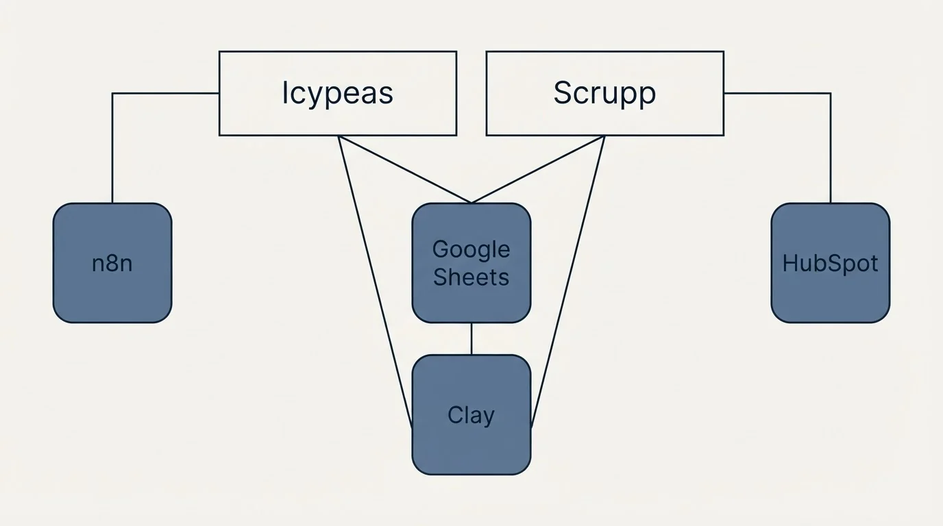 Integration grid: Integration Ecosystem (Icypeas, Scrupp, Google Sheets, Clay)