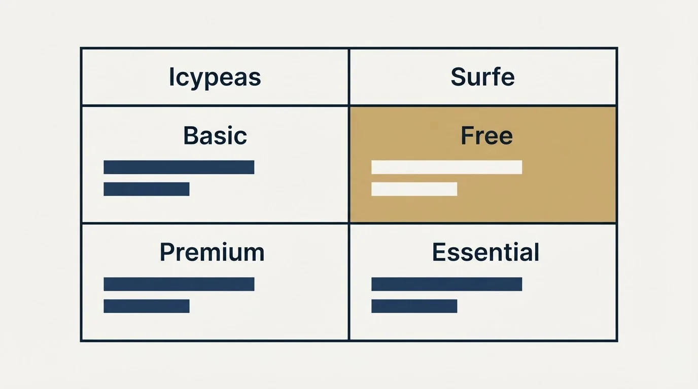 Pricing table: Pricing Comparison (Icypeas, Surfe, Basic, Free)