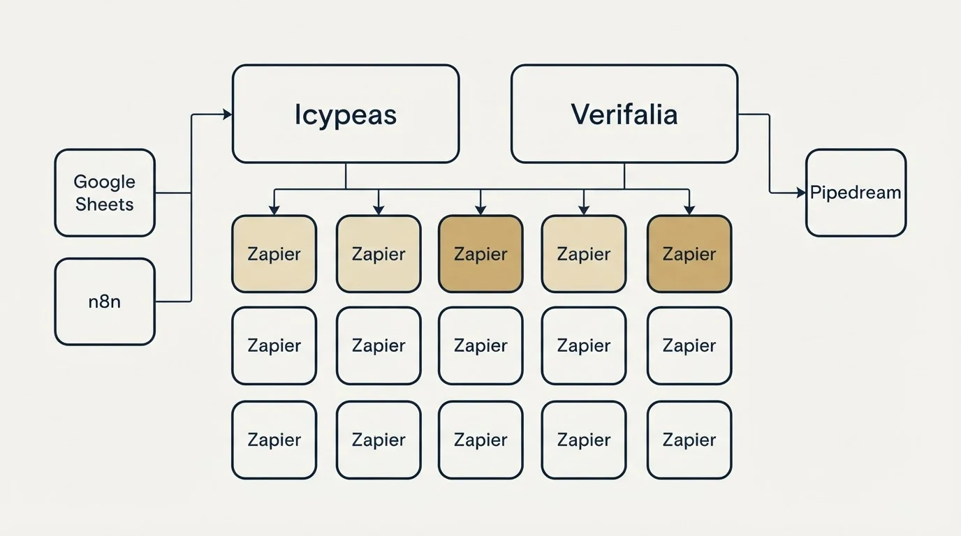 Integration grid: Integration Ecosystem (Icypeas, Verifalia, Zapier, Google Sheets)
