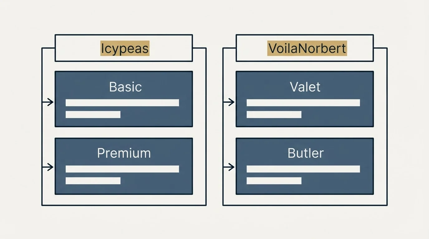Pricing table: Pricing Comparison (Icypeas, VoilaNorbert, Basic, Valet)