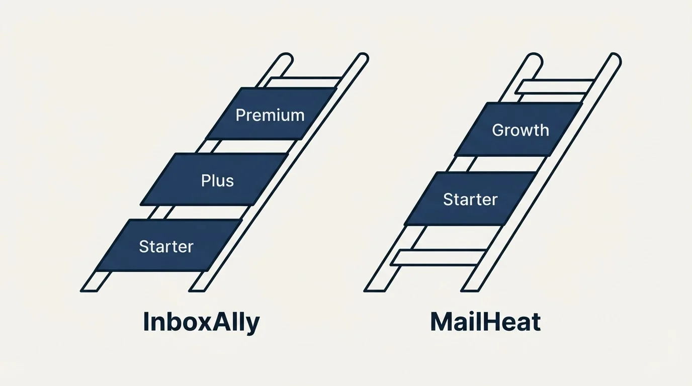 Pricing ladder: Pricing Comparison (InboxAlly, MailHeat, Starter, Plus)