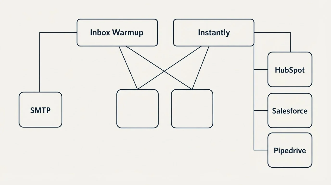 Integration grid: Integration Ecosystem (Inbox Warmup, Instantly, SMTP, HubSpot)