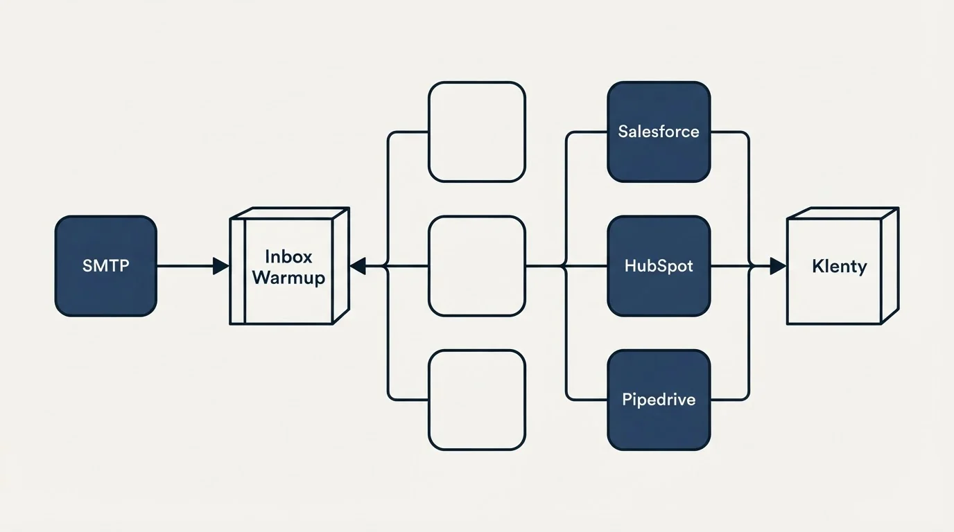 Integration flow: Integration Ecosystem (Inbox Warmup, Klenty, SMTP, Salesforce)