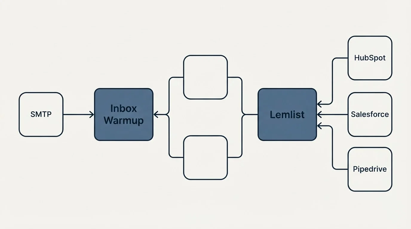 Integration flow: Integration Ecosystem (Inbox Warmup, Lemlist, SMTP, HubSpot)