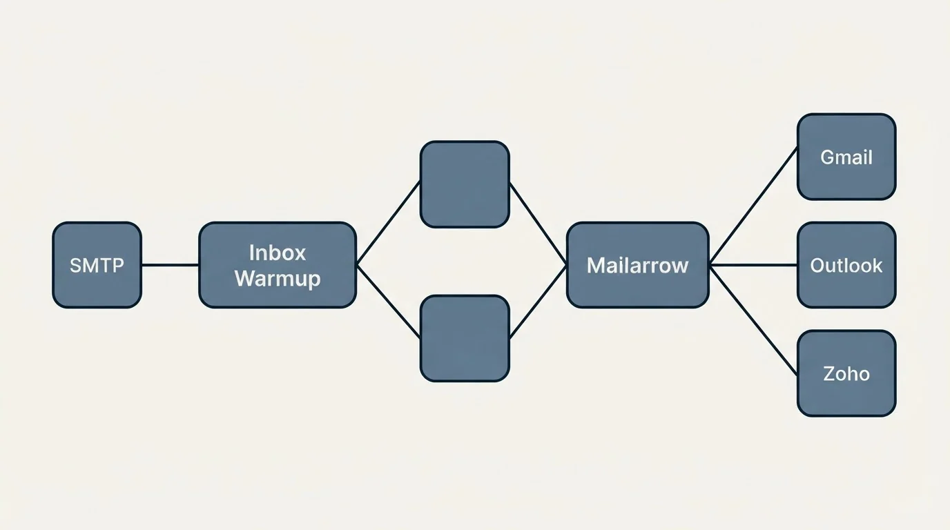 Integration schematic: Integration Ecosystem (Inbox Warmup, Mailarrow, SMTP, Gmail)