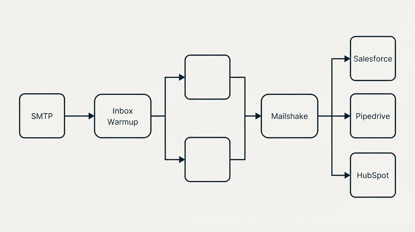Integration flow: Integration Ecosystem (Inbox Warmup, Mailshake, SMTP, Salesforce)