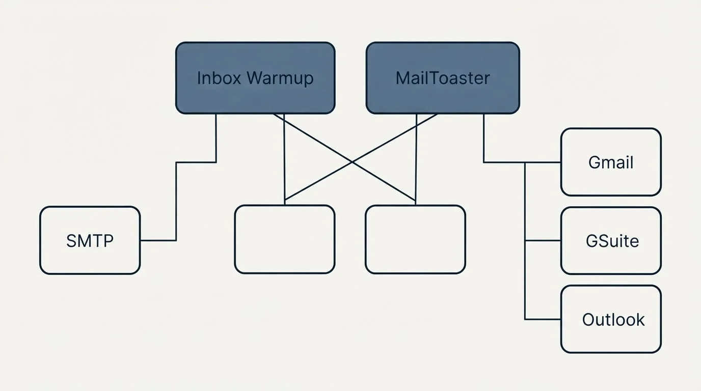 Integration grid: Integration Ecosystem (Inbox Warmup, MailToaster, SMTP, Gmail)