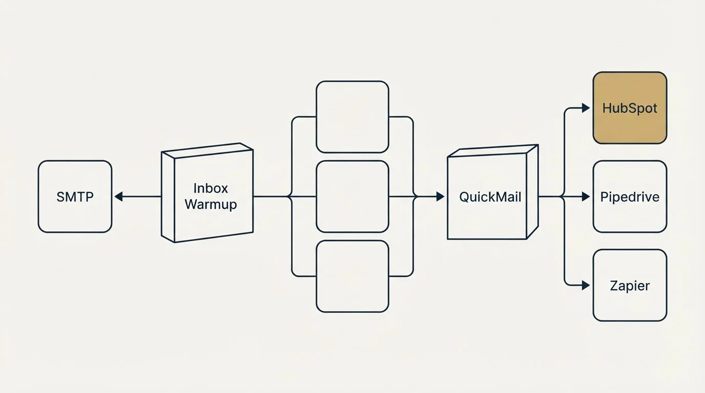 Integration flow: Integration Ecosystem (Inbox Warmup, QuickMail, SMTP, HubSpot)