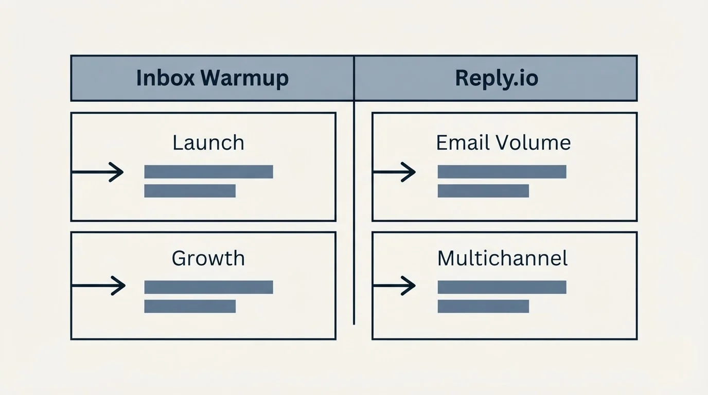 Pricing table: Pricing Comparison (Inbox Warmup, Reply.io, Launch, Email Volume)