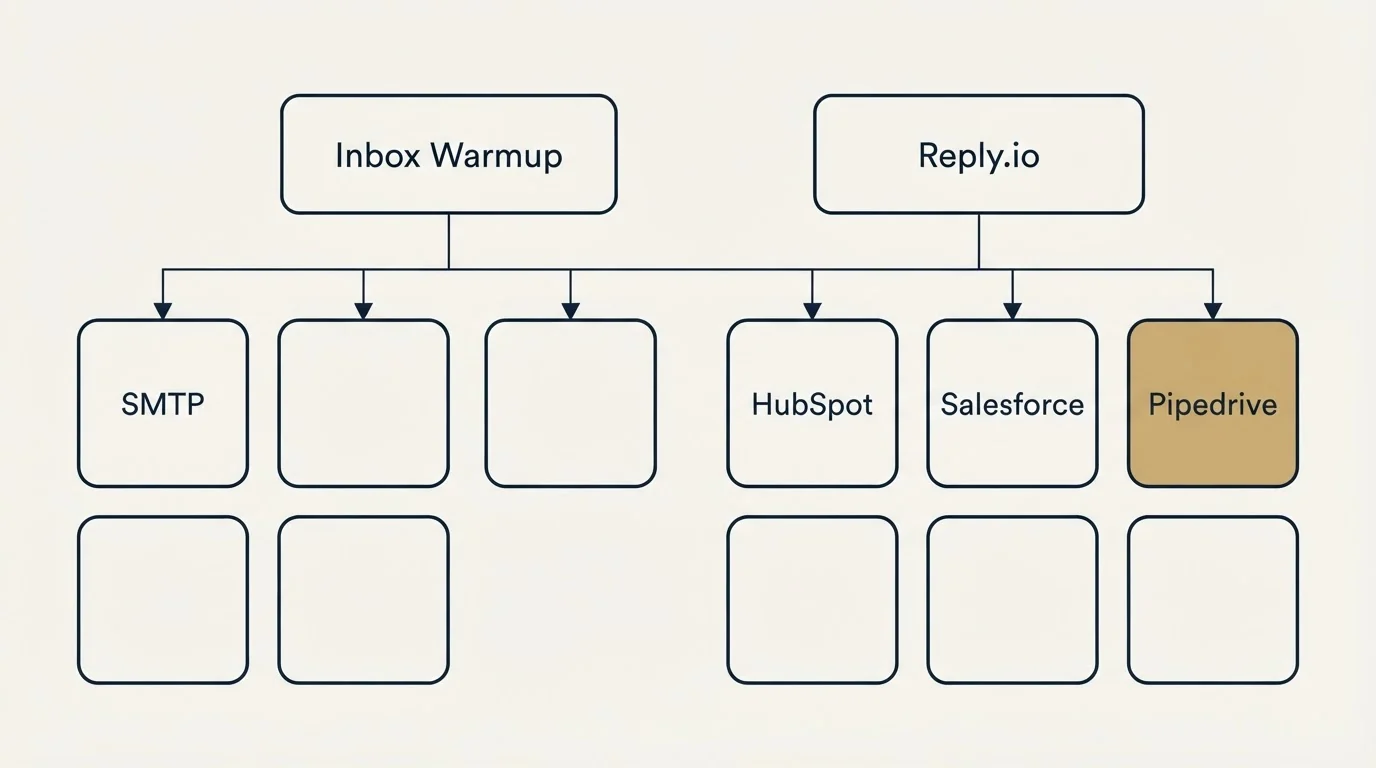 Integration grid: Integration Ecosystem (Inbox Warmup, Reply.io, SMTP, HubSpot)