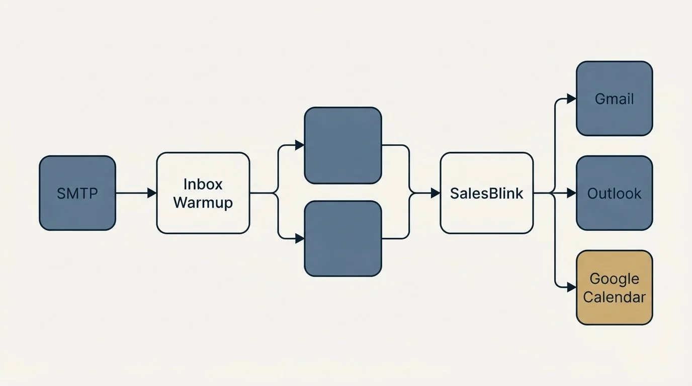 Integration schematic: Integration Ecosystem (Inbox Warmup, SalesBlink, SMTP, Gmail)