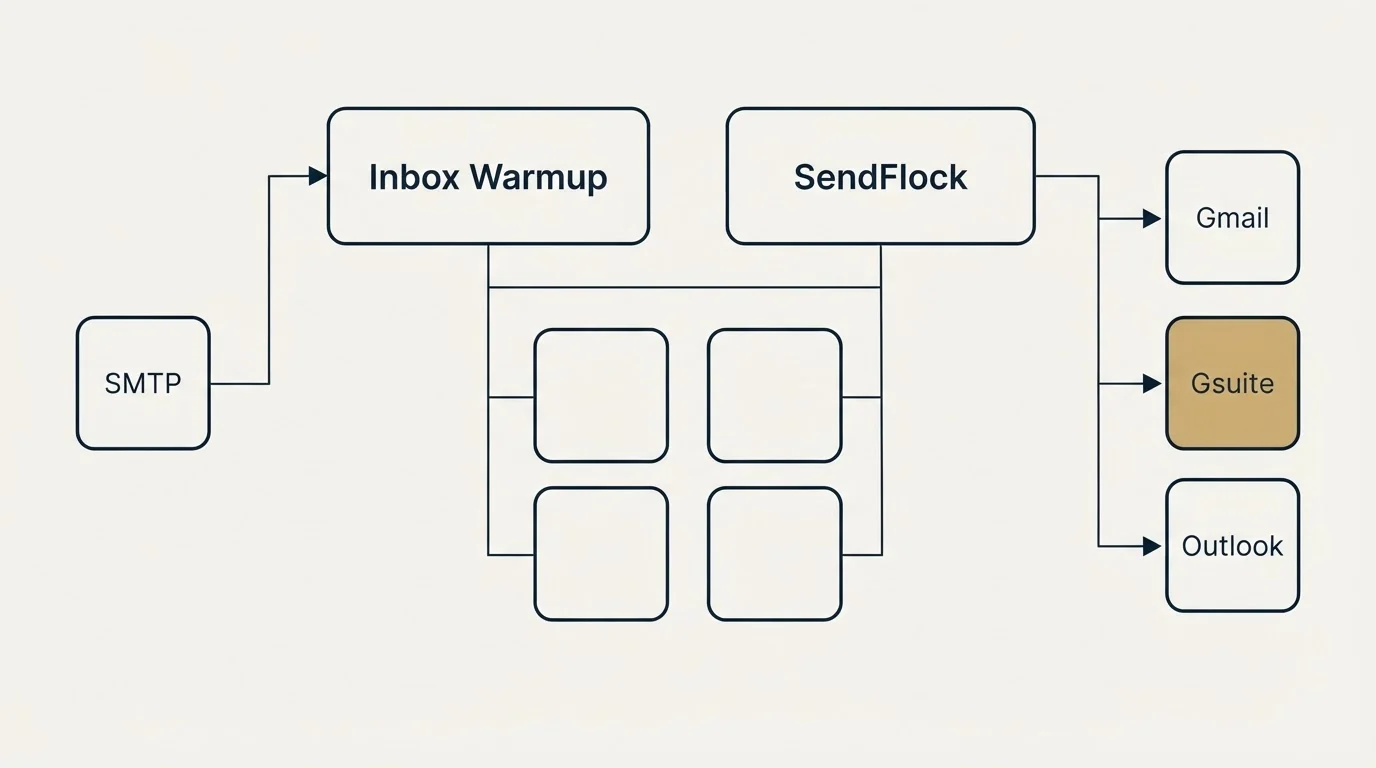 Integration grid: Integration Ecosystem (Inbox Warmup, SendFlock, SMTP, Gmail)