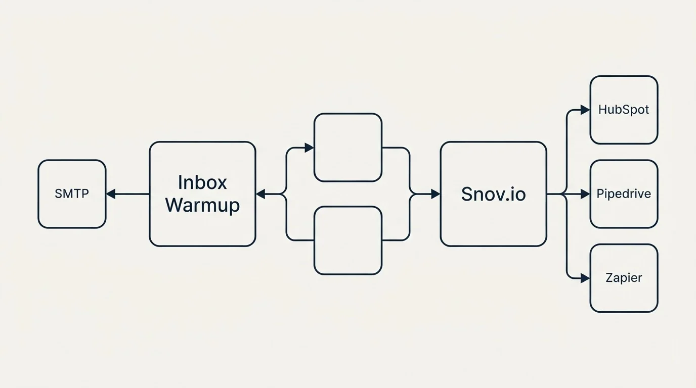 Integration schematic: Integration Ecosystem (Inbox Warmup, Snov.io, SMTP, HubSpot)