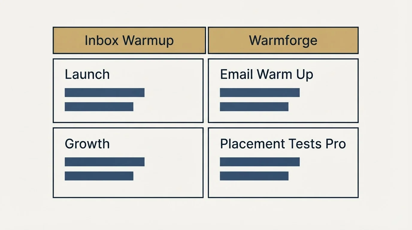 Pricing table: Pricing Comparison (Inbox Warmup, Warmforge, Launch, Email Warm Up)