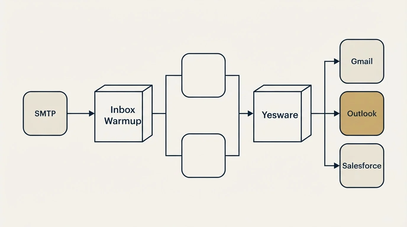 Integration flow: Integration Ecosystem (Inbox Warmup, Yesware, SMTP, Gmail)