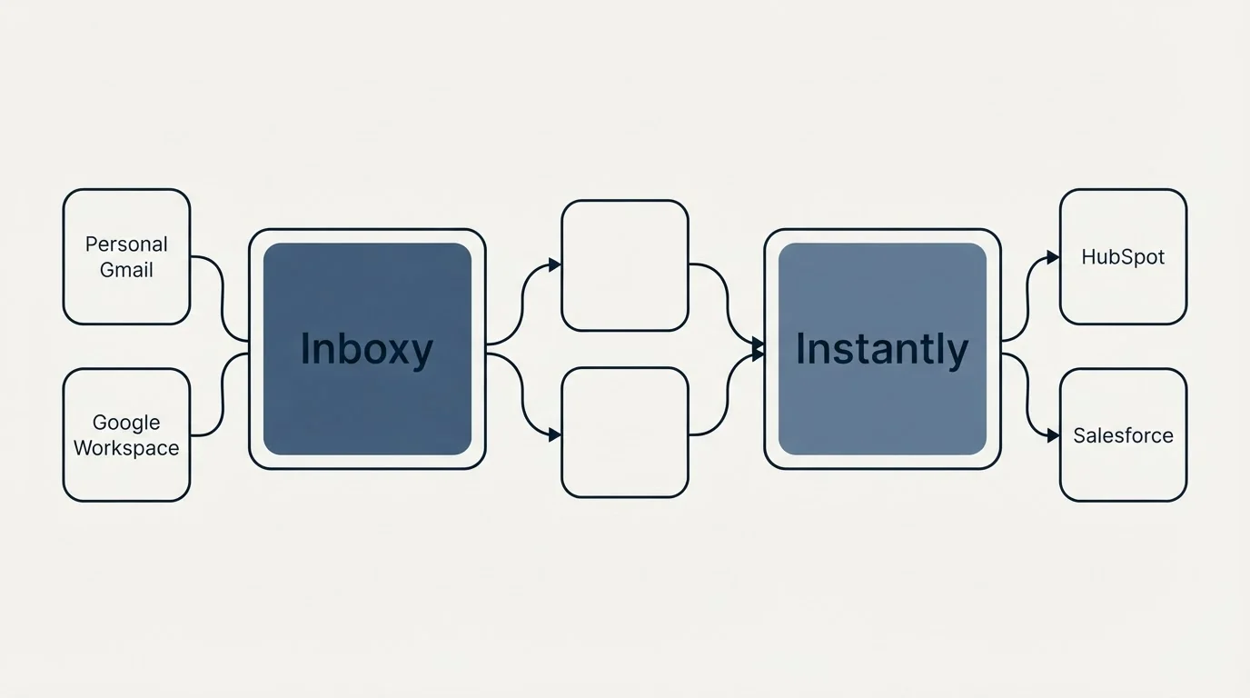 Integration schematic: Integration Ecosystem (Inboxy, Instantly, Personal Gmail, HubSpot)