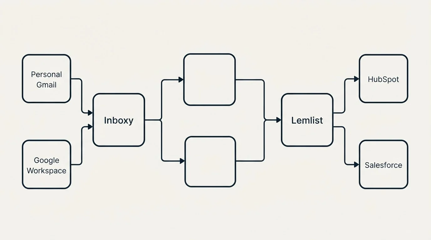 Integration flow: Integration Ecosystem (Inboxy, Lemlist, Personal Gmail, HubSpot)