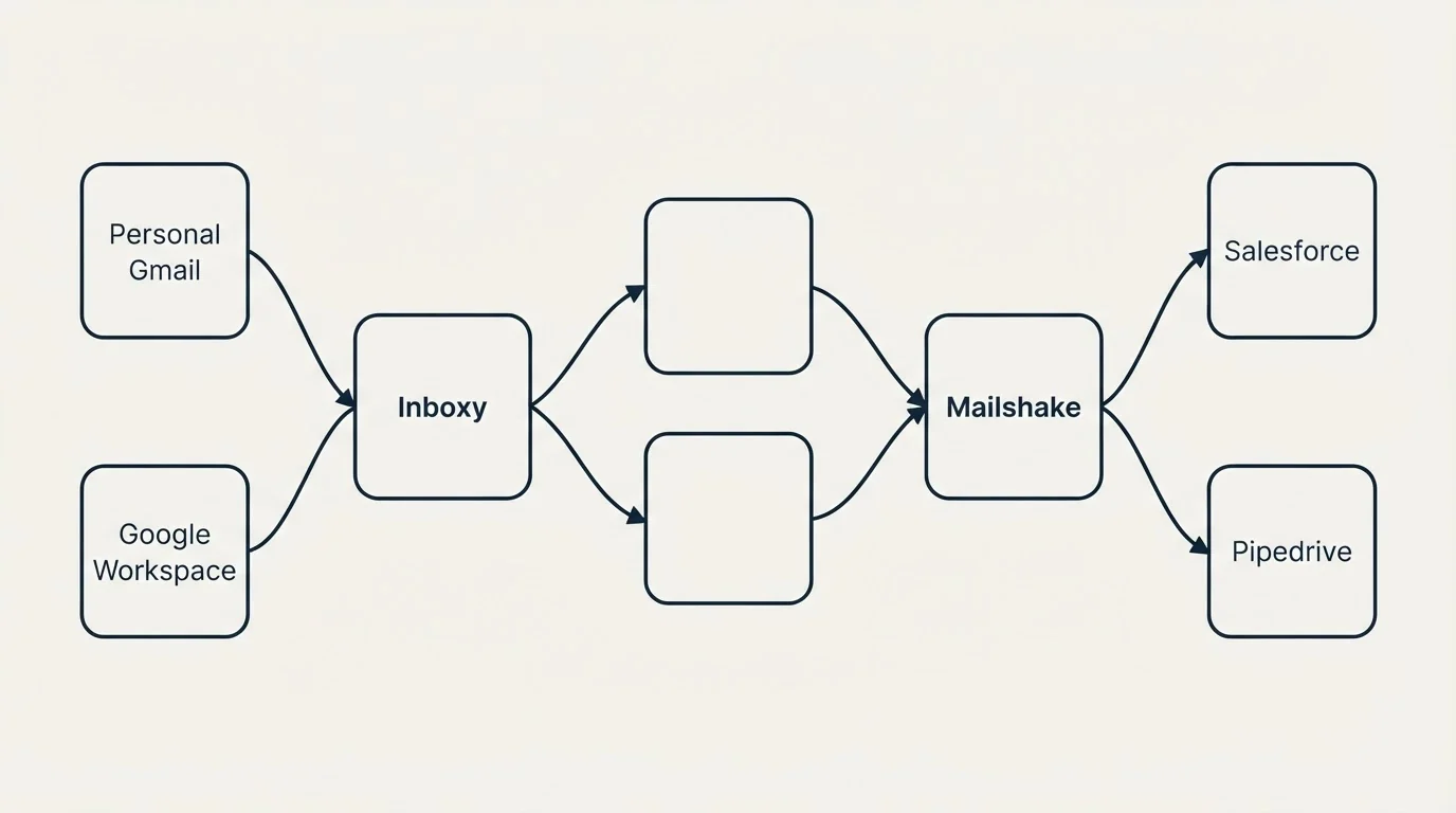Integration schematic: Integration Ecosystem (Inboxy, Mailshake, Personal Gmail, Salesforce)