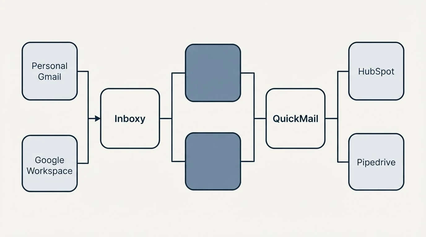 Integration flow: Integration Ecosystem (Inboxy, QuickMail, Personal Gmail, HubSpot)