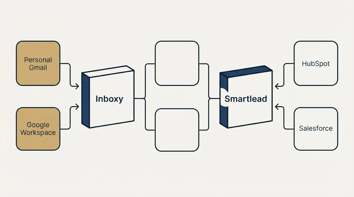Integration flow: Integration Ecosystem (Inboxy, Smartlead, Personal Gmail, HubSpot)