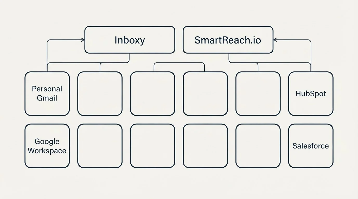 Integration grid: Integration Ecosystem (Inboxy, SmartReach.io, Personal Gmail, HubSpot)