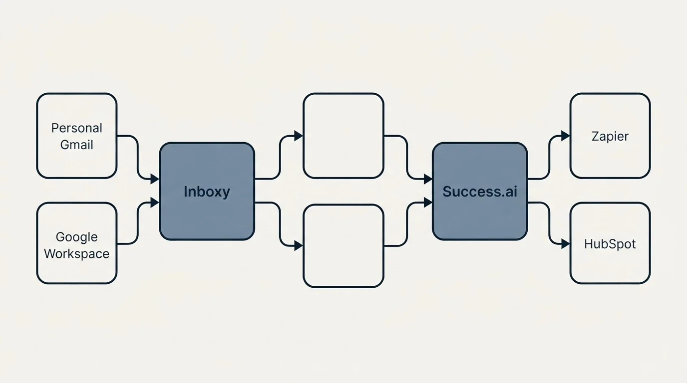 Integration schematic: Integration Ecosystem (Inboxy, Success.ai, Personal Gmail, Zapier)