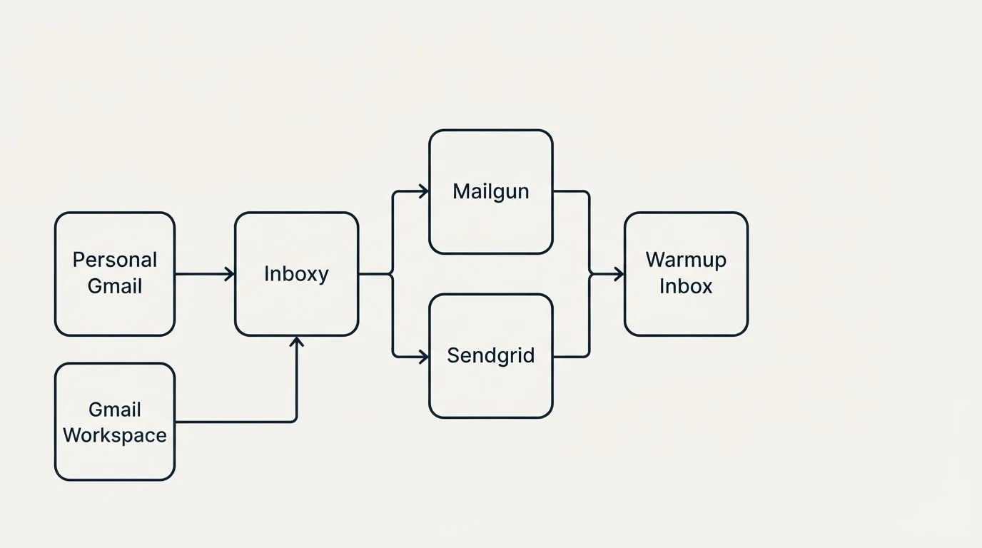 Integration flow: Integration Ecosystem (Inboxy, Warmup Inbox, Mailgun, Sendgrid)