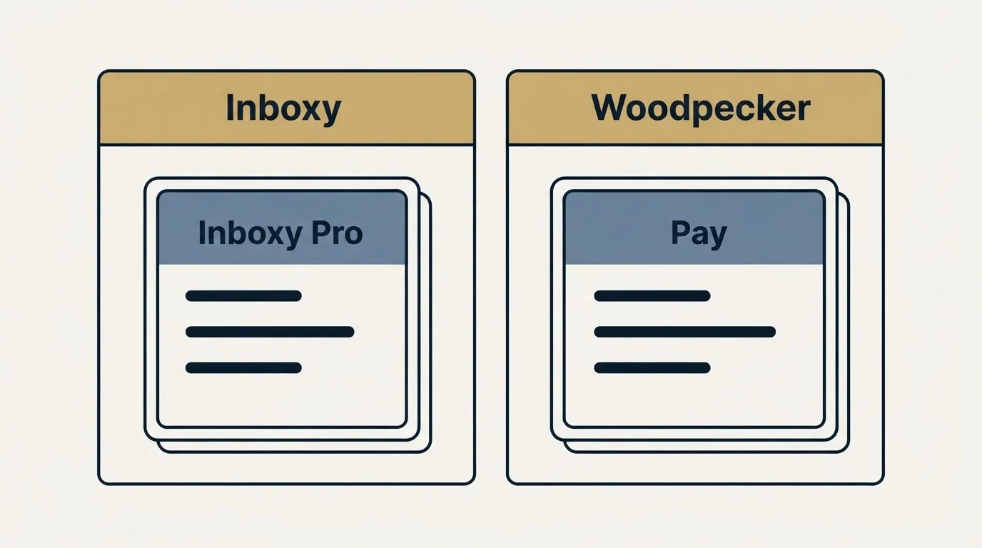 Pricing panels: Pricing Comparison (Inboxy, Woodpecker, Inboxy Pro, Pay)