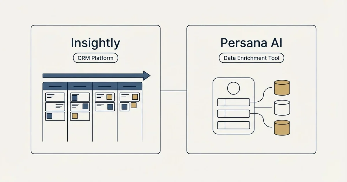 Side-by-side panels: Insightly vs Persana AI (CRM Platform, Data Enrichment Tool)