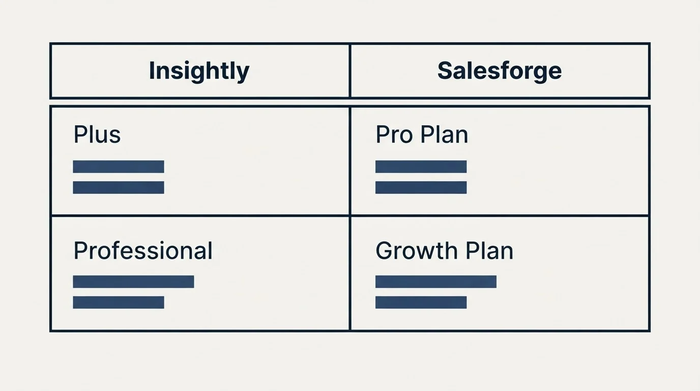 Pricing table: Pricing Comparison (Insightly, Salesforge, Plus, Pro Plan)
