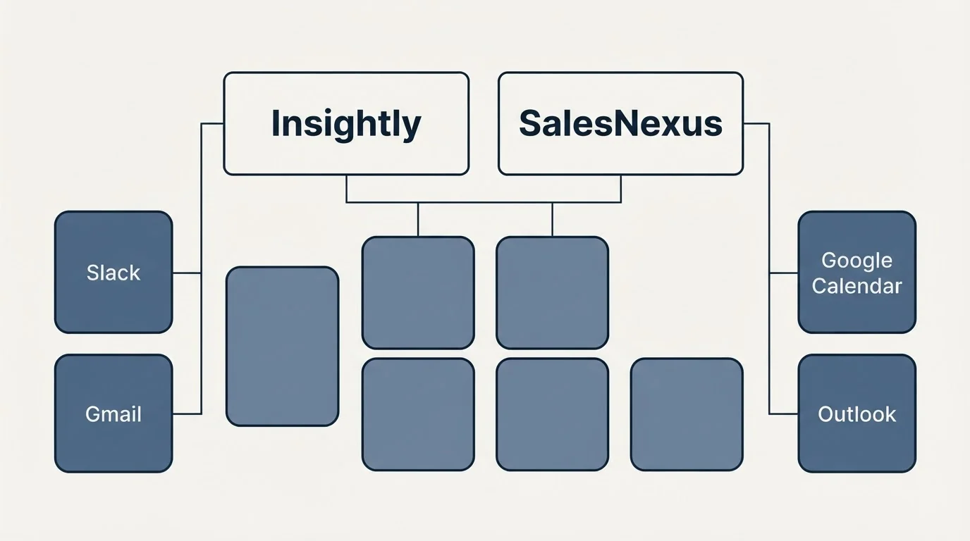 Integration grid: Integration Ecosystem (Insightly, SalesNexus, Slack, Google Calendar)