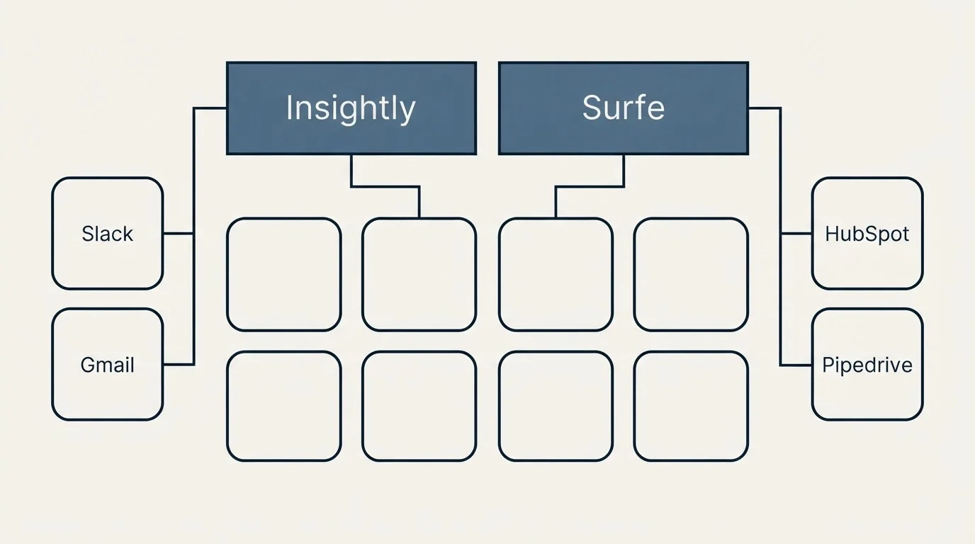 Integration grid: Integration Ecosystem (Insightly, Surfe, Slack, HubSpot)