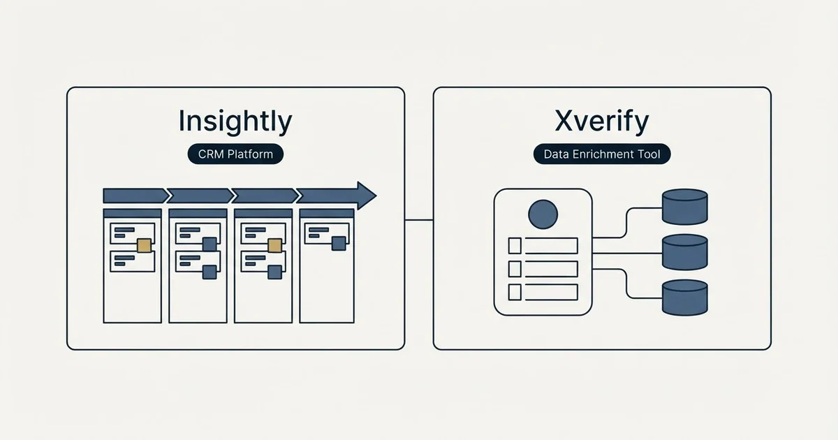 Side-by-side panels: Insightly vs Xverify (CRM Platform, Data Enrichment Tool)