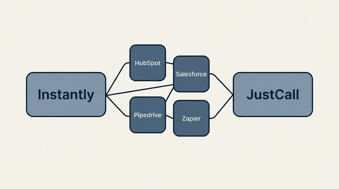 Integration schematic: Integration Ecosystem (Instantly, JustCall, HubSpot, Salesforce)
