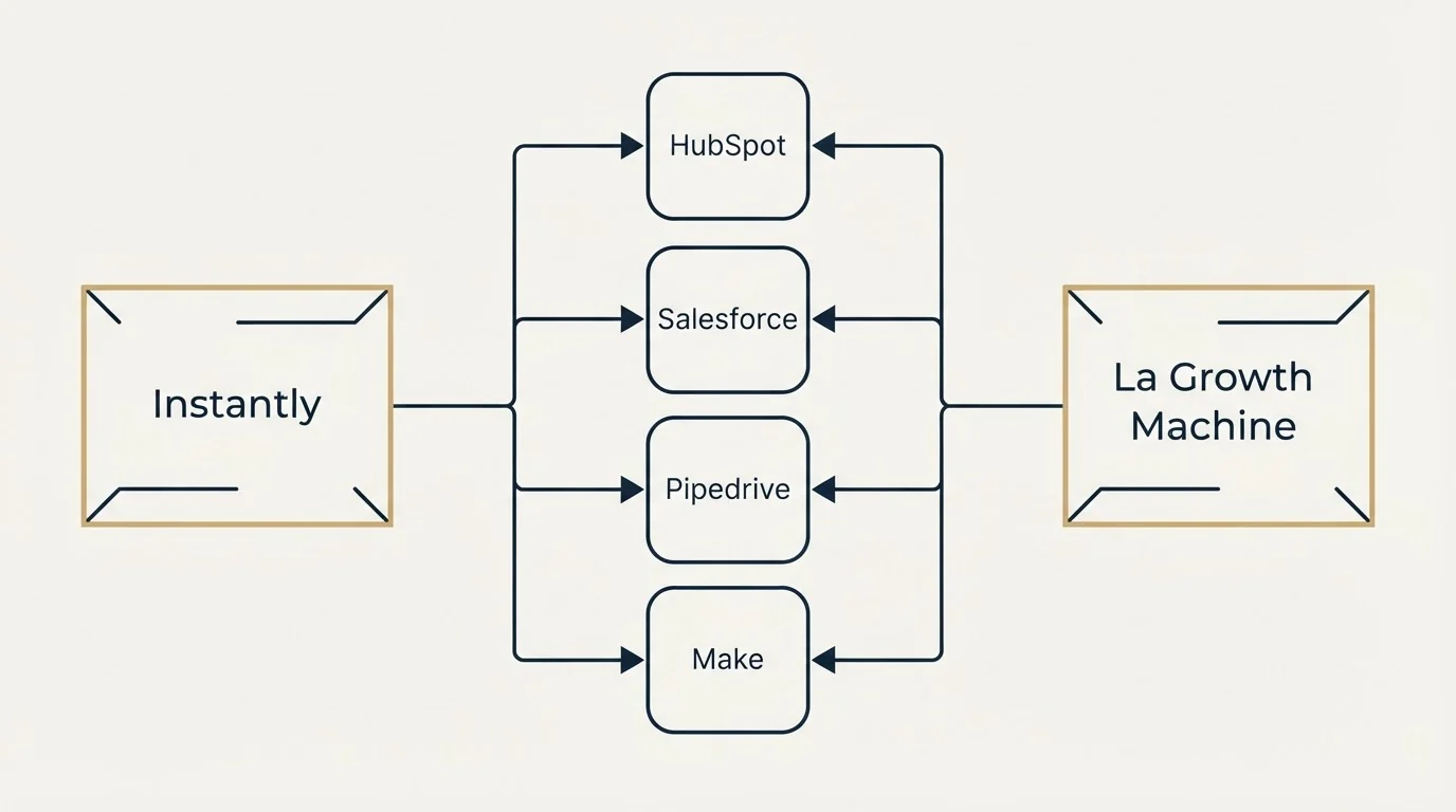 Integration flow: Integration Ecosystem (Instantly, La Growth Machine, HubSpot, Salesforce)