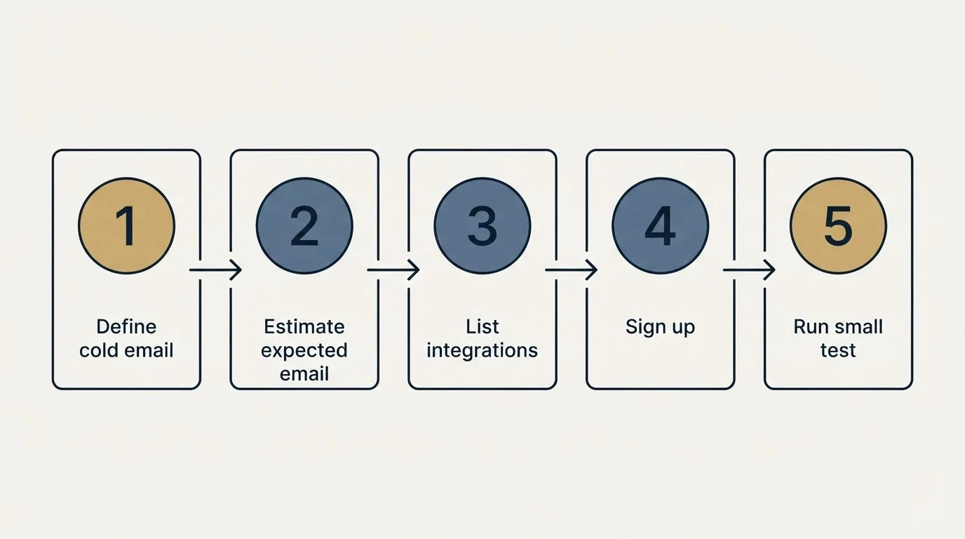Step sequence: Getting Started Checklist (Define cold email, Estimate expected email, List integrations, Sign up)