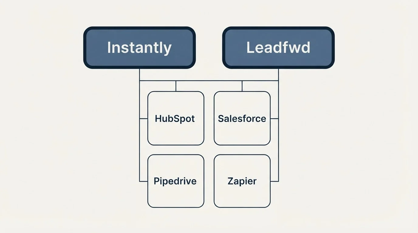 Integration grid: Integration Ecosystem (Instantly, Leadfwd, HubSpot, Salesforce)