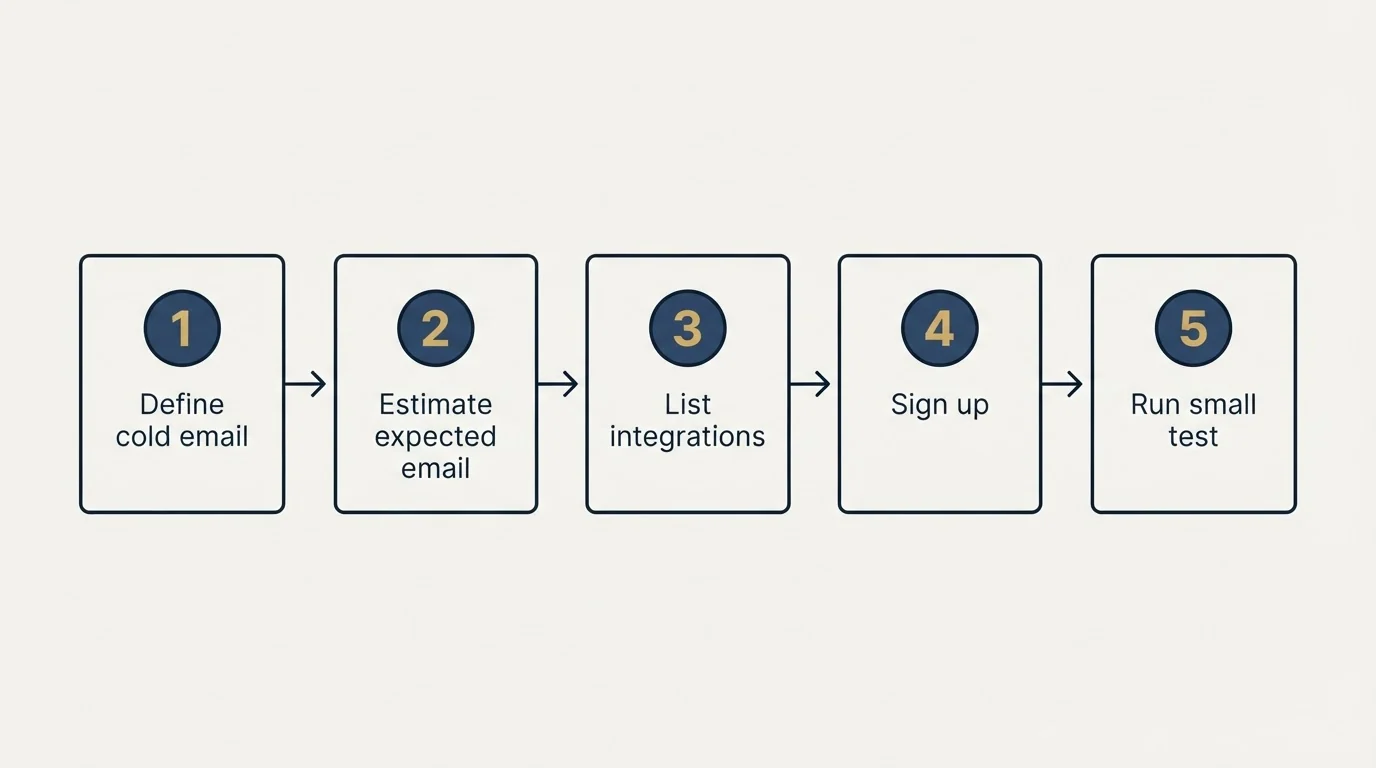 Step sequence: Getting Started Checklist (Define cold email, Estimate expected email, List integrations, Sign up)