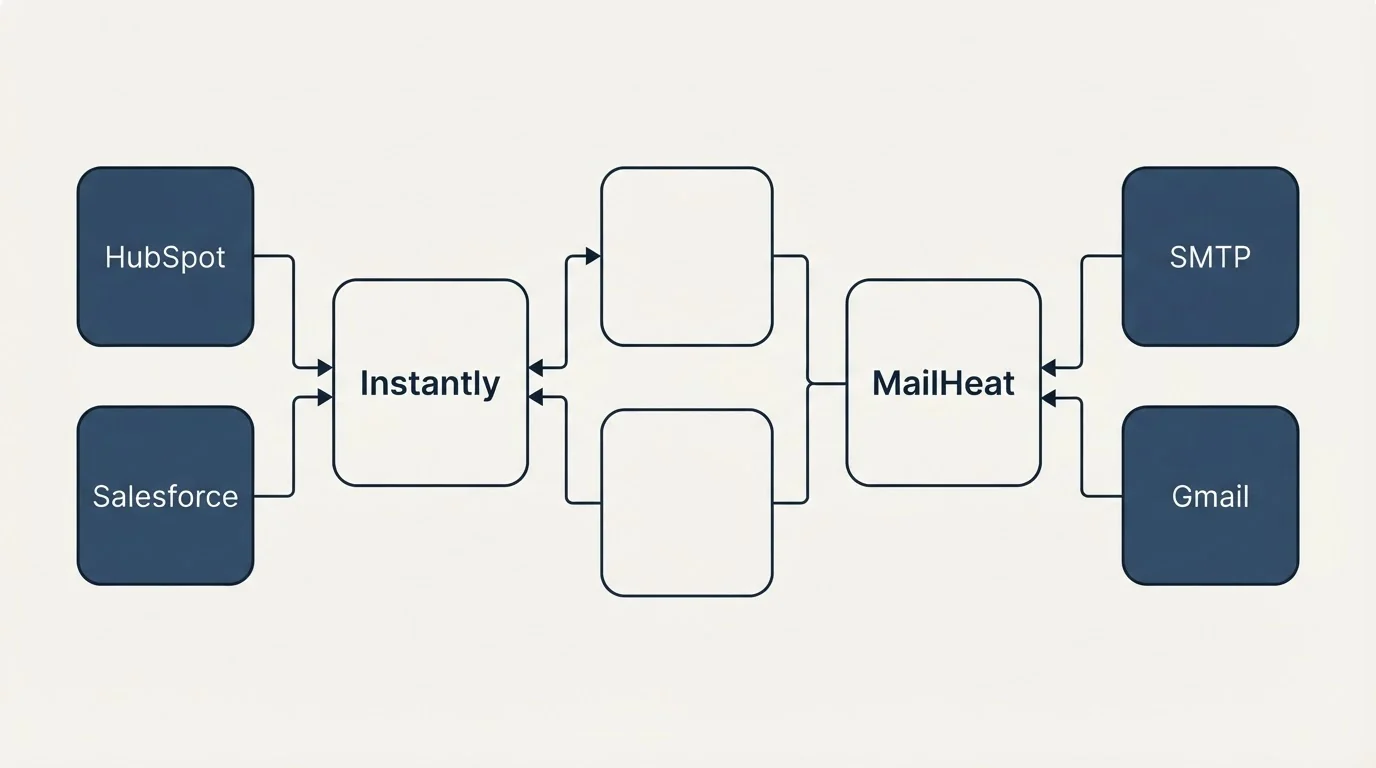 Integration flow: Integration Ecosystem (Instantly, MailHeat, HubSpot, SMTP)