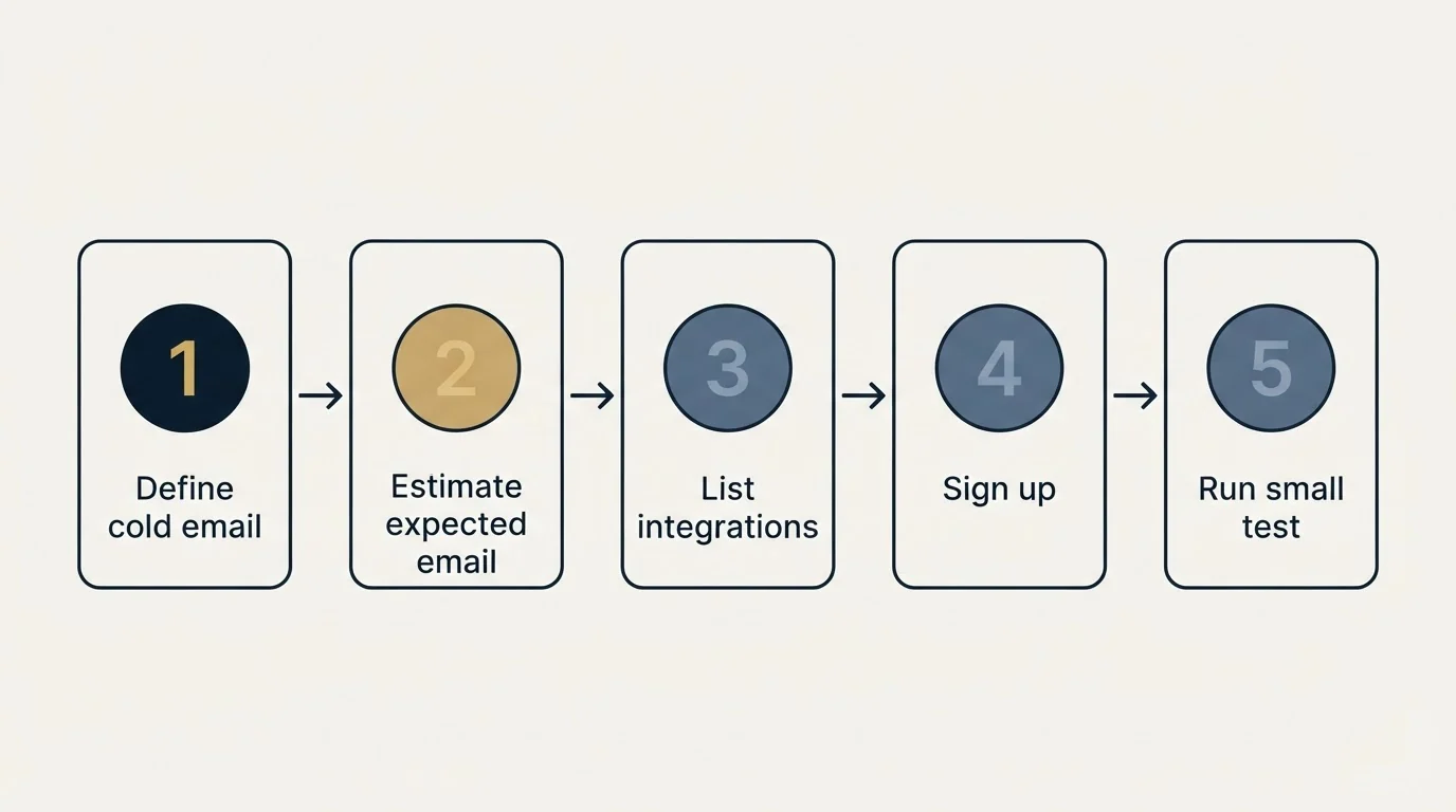 Step sequence: Getting Started Checklist (Define cold email, Estimate expected email, List integrations, Sign up)