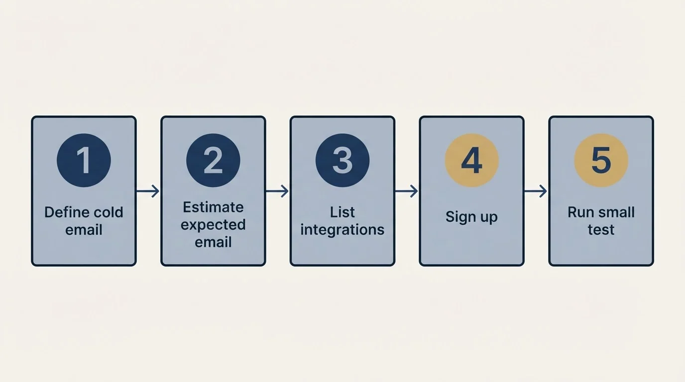 Step sequence: Getting Started Checklist (Define cold email, Estimate expected email, List integrations, Sign up)