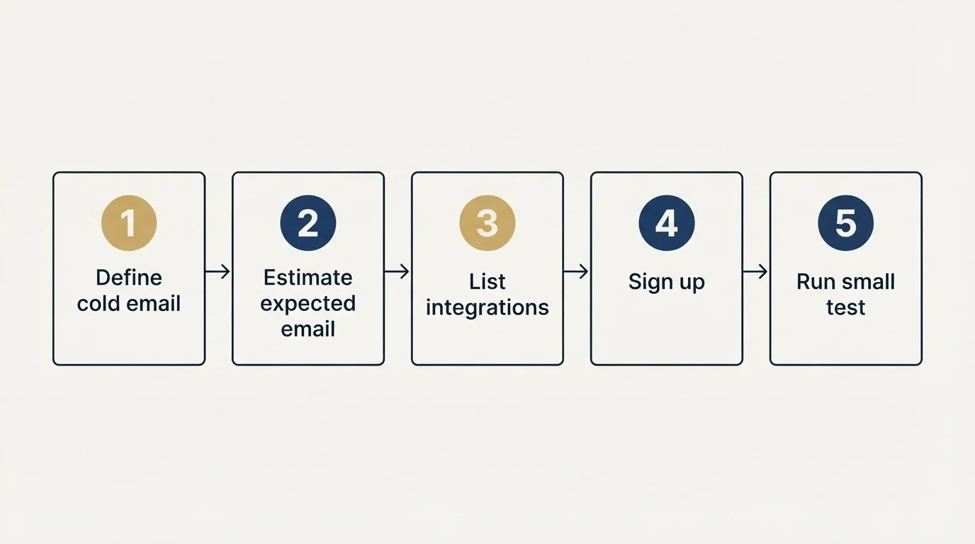 Step sequence: Getting Started Checklist (Define cold email, Estimate expected email, List integrations, Sign up)