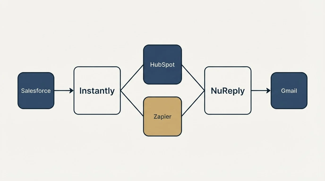 Integration schematic: Integration Ecosystem (Instantly, NuReply, HubSpot, Zapier)