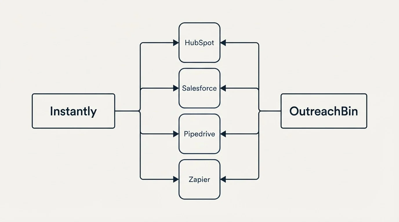 Integration flow: Integration Ecosystem (Instantly, OutreachBin, HubSpot, Salesforce)